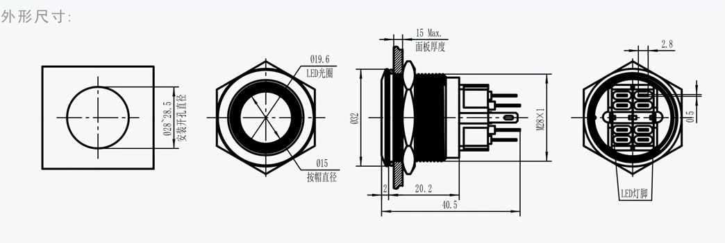 CMP Metal Momentary Stainless Steel 28mm Push Button Micro Switch with Ring LED (3V-220V)