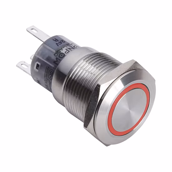 Onpow 19 mm beleuchteter SPDT-Drucktastenschalter aus Edelstahl (LAS1-AGQ-Serie) (UL, CE, CCC, RoHS, REECH)